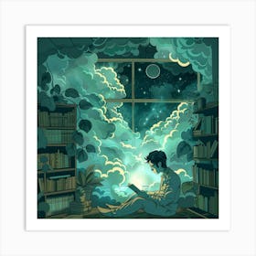 Reading In The Library Art Print