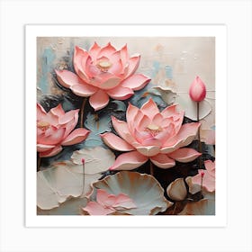 Pattern with pink Lotus flowers Art Print