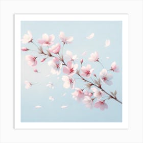 "Whispers of Spring"  Gentle cherry blossoms cascade across a soft blue canvas, each petal a delicate brushstroke of nature’s serene beauty.  Discover the serene charm of 'Whispers of Spring', where soft cherry blossoms dance in a tranquil breeze. This piece captures the fleeting beauty of spring, a timeless reminder of nature's delicate balance, perfect for bringing a breath of fresh air into any space. Art Print