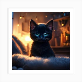 Cute Black Kitten With Green Eyes Art Print