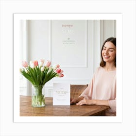 A Minimal And Decorated Nature Inspired Invitation Card A Woman In A Pastel Pink Top Is Gently Layi (2) Art Print