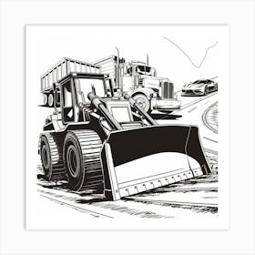 Bulldozer On The Road Art Print