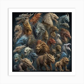 Dragon Heads paintings art print Art Print