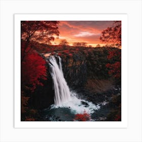 Waterfall At Sunset Art Print