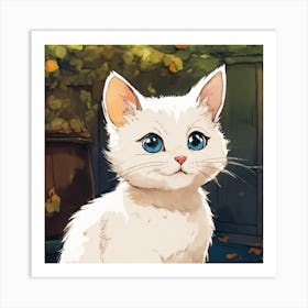 White Cat With Blue Eyes Art Print