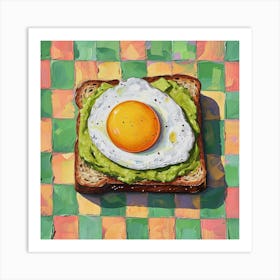 Avocado Egg On Toast Pastel Checkerboard 4 Art Print