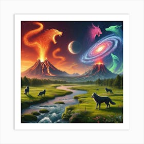 Roaring Wolf Volcano Galaxy Art Print