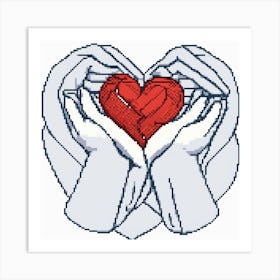 Heart Cross Stitch Pattern, A Heart Formed By Two Hands Coming Together Illustrating Connection And Affection Art Print