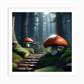 Mushrooms In The Forest Art Print