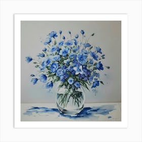 Blue Flowers In A Vase Art Print