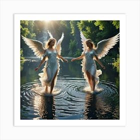 Two Angels above a Lake of Water Art Print