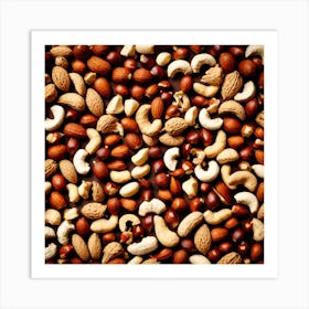 Various Nuts On A Black Background Art Print