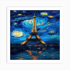 Starry Night At The Eiffel Tower Van Gogh Art Print