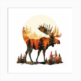 A Vibrant, Minimalistic Vector Design Featuring The Mythical Moose Of Finnish Folklore, Depicted In A Powerful Stance, Surrounded By Abstract Forest Elements Poster