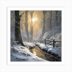 Winter Woodland Stream Art Print