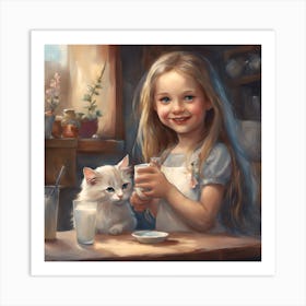 Little Girl With Cat Art Print