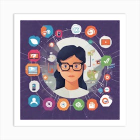 Woman With Social Media Icons Art Print