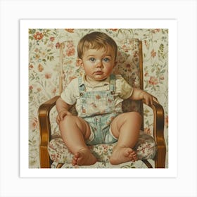 'Baby In Chair' Vintage Painting Art Print