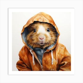 Watercolour Cartoon Guinea Pig In A Hoodie 2 Art Print