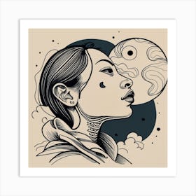 Asian Girl With Moon Art Print