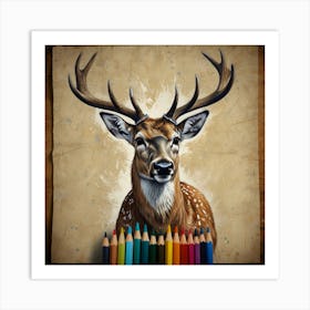 Deer With Colored Pencils Art Print