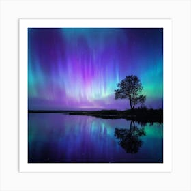 Northern Lights Over Lake Art Print