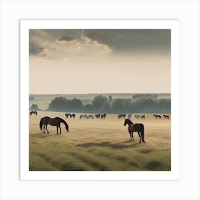 Horses Grazing In A Field 3 Art Print