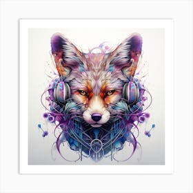 Fox With Headphones Art Print