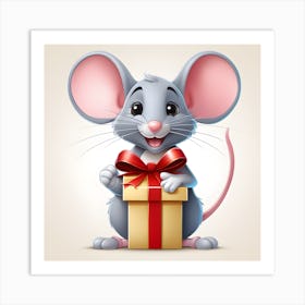 Mouse With Gift Art Print