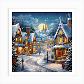 Christmas Village At Night Art Print