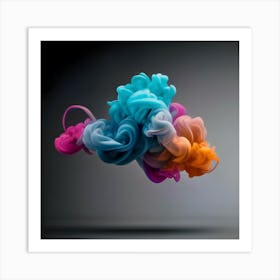 Abstract Long Cloud Of Colourful Smoke On A Grey (1) Art Print