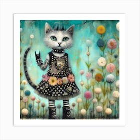 Cute punk cat Art Print