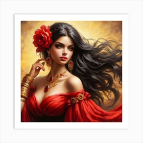 Woman In Red Dress 1 Art Print