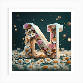 Letter N With Flowers Art Print