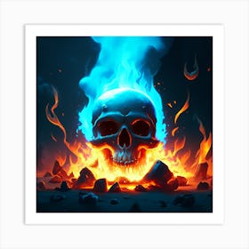 Skull In Flames Art Print