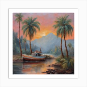 Sunset Boat Art Print