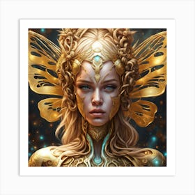 Golden Butterfly Fairy Art Print