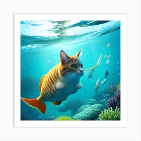 Cat In The Water Art Print