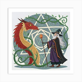 Vintage poster of Wizard And Dragon Poster