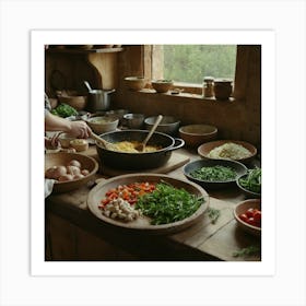 Woman Preparing Food In The Kitchen Art Print