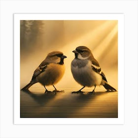 Firefly A Modern Illustration Of 2 Beautiful Sparrows Together In Neutral Colors Of Taupe, Gray, Tan (69) Art Print
