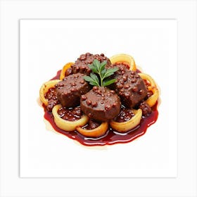 A Watercolor Rendering Of A Savory And Rich Beef Bourguignon With Red Wine Sauce Art Print