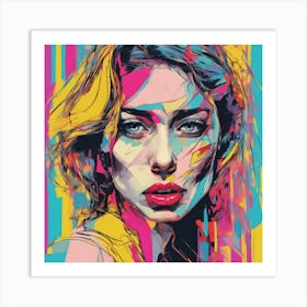 Pop Art Pouting Woman Geometric Color Burst Art Print