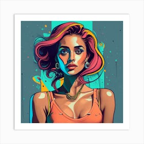 Girl With Colorful Hair Art Print