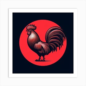 Rooster On Red Background Art Print