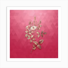 Vintage Mossy Pompon Rose Botanical in Gold on Viva Magenta Art Print