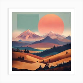 Boho Art Minimalist Landscape Mountains (29) Art Print