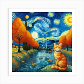 Starry Night Cat 3 Art Print