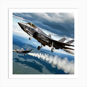 F35 Fighter Jet In A Dog Fight (2) Art Print