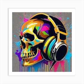 Skull With Headphones 33 Art Print